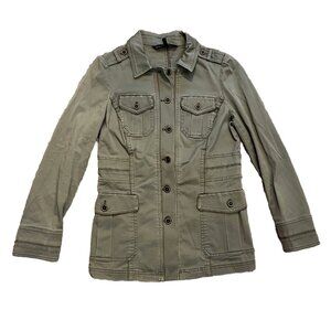 White House Black‎ Market Military Field Jacket Womens Sz 4 Green Army Epaulette